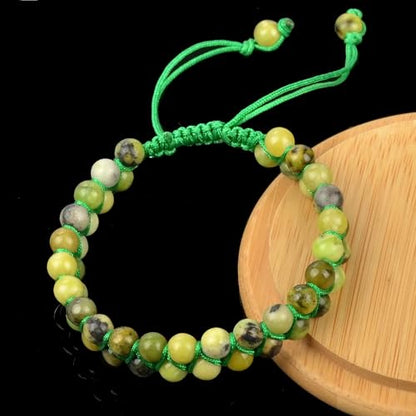 MASSIVE BEADS Double Layer Natural Chakra Healing Power Crystals Macrame Bracelet Yoga Stone Beads Gemstone Meditation Relax Anxiety Bangle for Unisex Women Men - color: Lemon Jade, size: 6mm