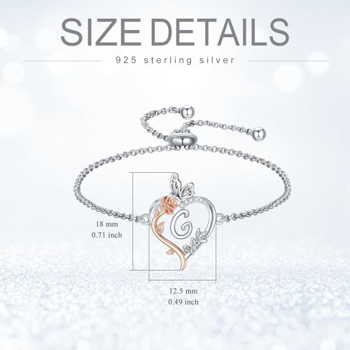 TOUPOP Gifts for Women Rose Heart Initial Bracelet 925 Sterling Silver Butterfly Letter Link Bracelet Love Jewelry Anniversary Birthday Gifts for Wife Girlfriend Mom Her - style: Initial G