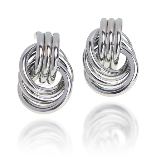 Sonateomber Statement Pearl Twisted Dangle Drop Earrings for Women - Chunky Vintage Geometric Earing Hypoallergenic Everyday Prom Wedding Fashion Jewelry Gifts - color: Twisted Silver