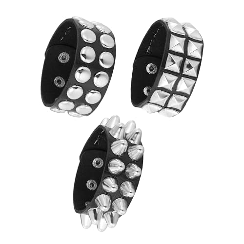 Mens Bracelet Braided Leather Punk Rock Cuff Bracelets Wrap Bracelet for Men Women Black - color: E1:3PCS