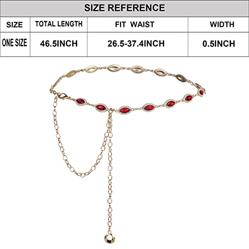 ILuvatar Green Glass Diamond Chain Belt - Metal Women's Western Style Dress Belt - color: Gold-red