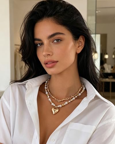 Gold Layered Necklaces for Women Chunky Layered Gold Link Chain Necklaces Trendy Paperclip Herringbone Toggle Clasp Necklace Statement Jewelry Accessories for Her - color: A7:gold barbed wire necklace