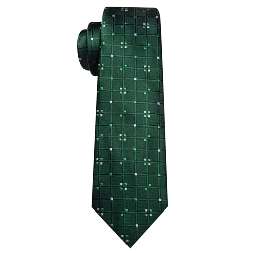 YOHOWA Men Plaid/Striped Ties Clip Set Silk Necktie Pocket Square Cufflinks | Woven Classic,Formal/Casual Mens Tie,Pocket Square Cufflinks Set,Luxury,Business,Wedding,Party,Prom,Graduation - color: Dark Green