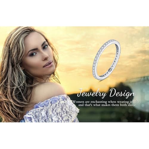 JewelryPalace 6 Stone Cubic Zirconia Half Eternity Stackable Wedding Rings for Women, 14K White Yellow Rose Gold Plated 925 Sterling Silver Promise Rings for Her, Simulated Diamond Wedding Band Ring - color: G-eternity-sterling silver Brass