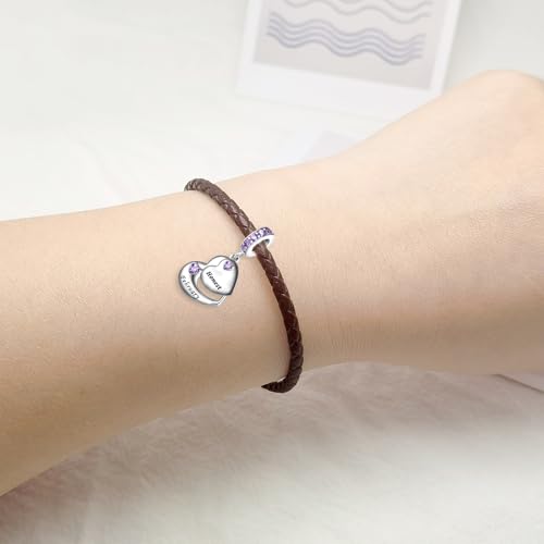 Double Heart Dangle Charm 12 Birthstone Bead for European Bracelet - style: February