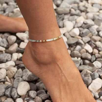 Natural Stone Beaded Anklets for Women Teen Girl Gifts Trendy Stuff Boho Anklet Colorful Bead Ankle Bracelets for Women Waterproof Handmade Beach Gifts Summer Jewelry Birthday Christmas Gift - color: Amazonite