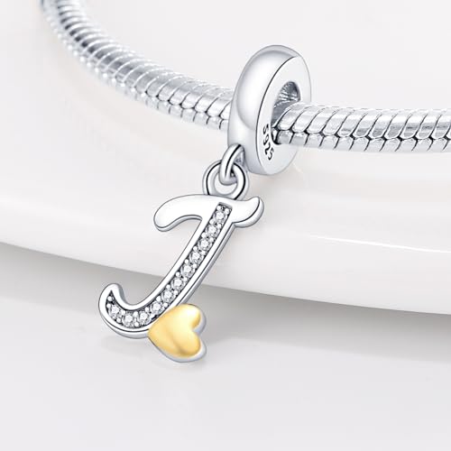 HappyStar Sterling Silver Letter Charms for Bracelets Alphabet Initial Dangle Charms Bead fit Pandora Bracelets Jewelry Gifts for Women - color: Letter charms J