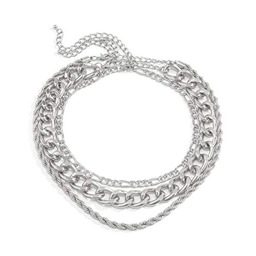 Aimimier 3Pcs Punk Cuban Link Chain Choker Necklace Twist Rope Necklace Chunky Figaro Chain Prom Party Festival Accessory for Women - color: Silver
