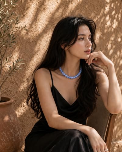 Boho Colorful Chunky Beaded Necklace for Women Trendy Resin Statement Choker Necklaces Summer Beach Style Womens Vacation Fashion Jewelry Gifts Accessories - color: Blue