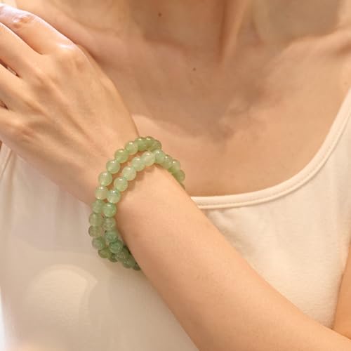 Bivei Natural Crystals Gemstone Healing Stretchy Round Beaded Bracelet | 8MM Semi Precious Beads Bracelet, Handmade Spiritual Jewelry Gift for Women Men,Enhance Positive Energy - color: 8mm Green Aventurine (Growth), size: Medium: 6.8-7.24 inch