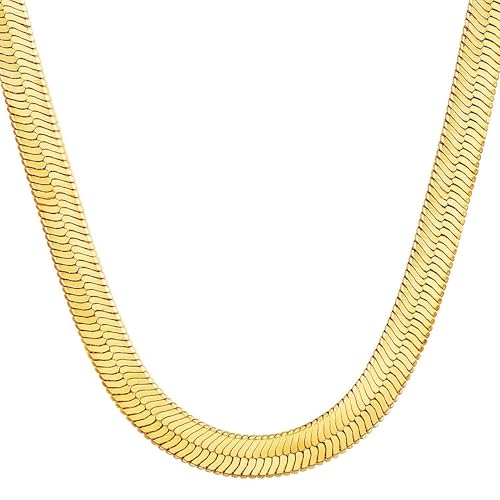 NECOCY 14K Gold Plated Necklaces for Women, Dainty Gold Herringbone Choker Necklace Thin Layered Snake Chain Jewelry for Gifts - color: 5MM 18"-GD Herringbone Necklace