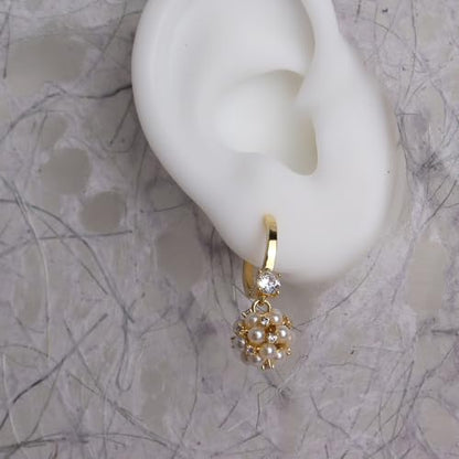 Sonateomber Christmas Tree Dangle Small Gold Hoop Earrings for Women, Cute Sparkly CZ Rhinestone Maple Clover Leaf Drop Earings Thanksgiving Holiday Accessories Fashion Jewelry Gift - color: Pearl White