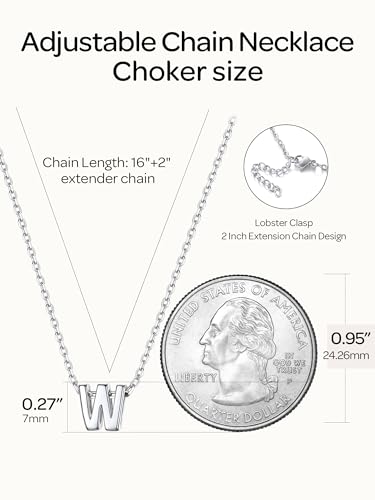 ChicSilver 925 Sterling Silver Initial Necklace for Women Dainty Letter Jewelry Personalized Gift - style: 23.W