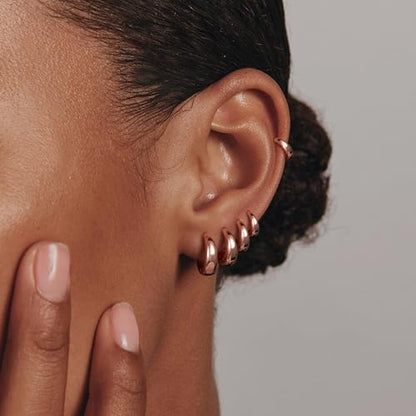 Small Chunky Hoop Earrings for Women, 14K Plated Huggie Stack | Chunky Hoop Stud Earrings Stackable, Lightweight Huggie Cartilage Ear for Multiple Piercing Jewelry Gift for Daily Wear - style: 5 Pairs-Rose Gold