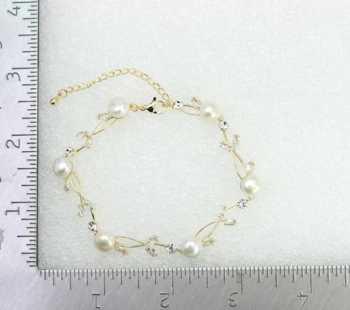 Faship Genuine Freshwater Pearls Floral Necklace Earrings Set | Premium CZ Crystal, Gorgeous, Sparkling - color: Clear/Gold-plated / Matching Bracelet