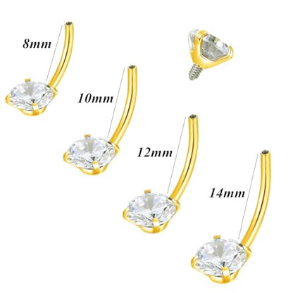 ORANGELOVE G23 Titanium 14G Belly Button Rings Cubic Zirconia Internally Threaded CZ Belly Ring Navel Barbell Stud Body Piercing Jewelry 14 Gauge 8mm 10mm 12mm 14mm - color: Gold, size: 14G 14mm