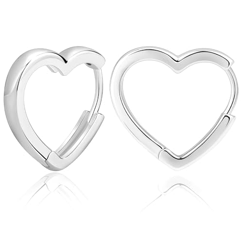 Me&Hz Gold Huggie Earrings Small Huggie Hoop Earrings for Women 14K Gold Plated Hypoallergenic Cubic Zirconia Huggies Mini Silver Hoop Earring for Women - color: Heart, Silver