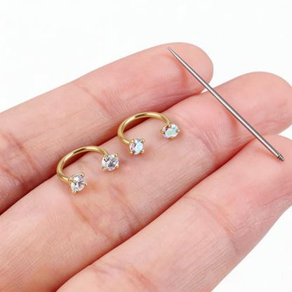 Titanium Horseshoe Nose Ring 20g, Gold Silver Nose Rings Hoops with Double CZ Gems Hypoallergenic Septum Ring for Women Men, Small Cartilage Helix Tragus Daith Labret Piercing Jewelry 7mm 8mm 9mm - color: Gold-CZ+AB