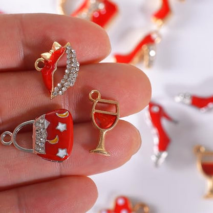 Bulk Gold Enamel Charms for Jewelry Making, Colorful Metal Charms Pendant for Bracelet Necklace and Crafting - color: Feminine Red