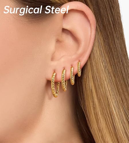 Surgical Steel Small Gold Huggie Hoop Earrings for Women Hypoallergenic - color: E-14K Glod Plated