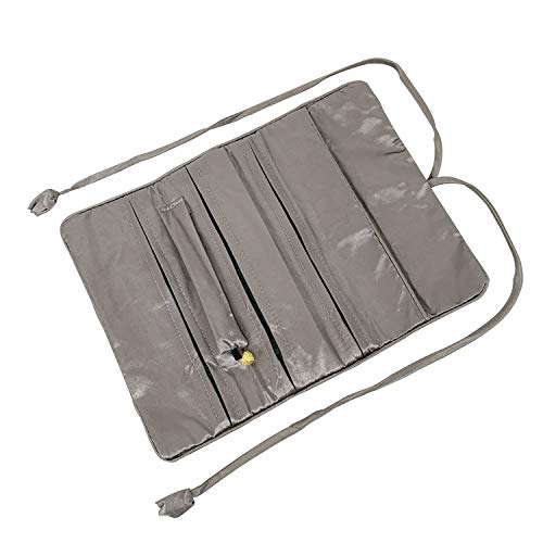 Travel Jewelry Roll Bag - Embroidered Brocade Pouch for Rings, Necklaces, Earrings, Bracelets | Lightweight & Tie Closure (Gray) - color: Gray