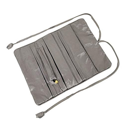 Travel Jewelry Roll Bag - Embroidered Brocade Pouch for Rings, Necklaces, Earrings, Bracelets | Lightweight & Tie Closure (Gray) - color: Gray