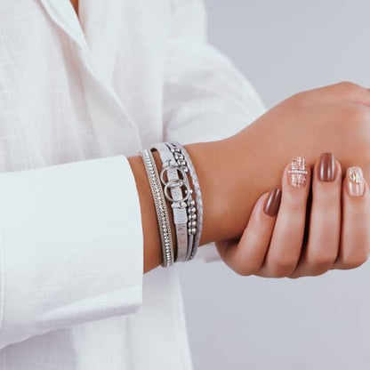 Boho Leather Wrap Bracelets Beaded Stackable Cuff Bracelet Country Concert Outfits Cowboy Cowgirl Western Jewelry Gifts for Women - color: Infinity-Silver