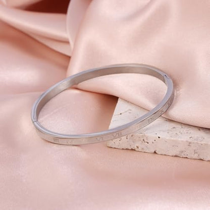 4/6/8mm Numeral Bangle Stainless Steel Engraved Unisex Bracelet Inspirational Gifts for Her - color: Silver, size: 4mm