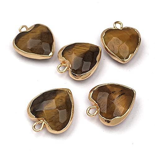 QSLLER 8 PCS Heart Shaped Natural Stone Pendants Healing Chakra Reiki Love Stone Charm Bulk for Jewelry Making - color: Mixed Colors