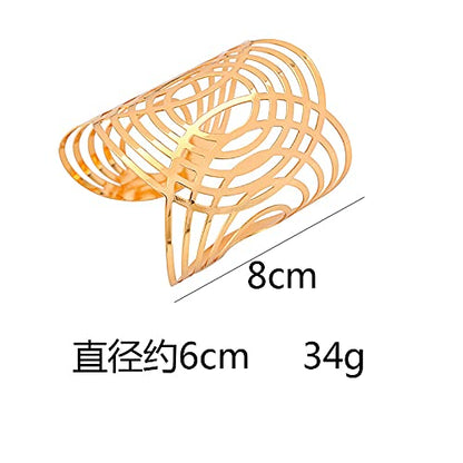 COLORFUL BLING Punk Alloy Hollow Geometric Smooth Polished Gold Hoop Open Cuff Wide Bracelet Bangle Wrist Jewelry for Women Lady - color: 4pcs gold