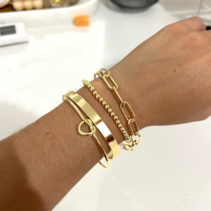 Gold Bracelets Stack Jewelry for Women Non Tarnish Waterproof | 14K Gold Plated Bangle Cuff Bracelet Set Accessories - color: Gold, style: Style A