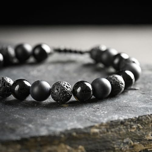 SAMXY Triple Protection Bracelet, 8mm Healing Crystal Bead Bracelet, 3pcs Blue Red Tiger's Eye Obsidian Hematite Bracelet Women Men - color: 2pcs-obsidian