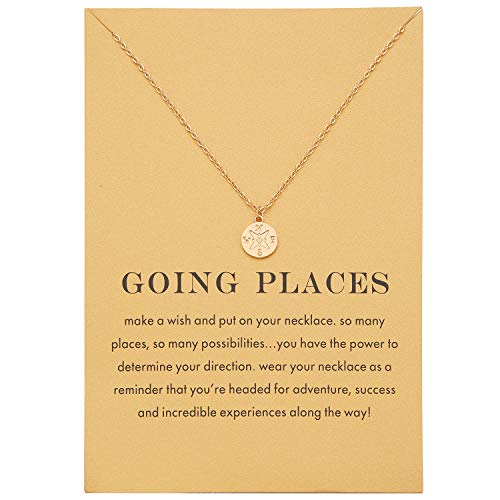 Zealmer Dainty 18K Gold Plated Compass World Map Pendant Necklace Graduation Gift for Friends - color: Compass Gold Tone