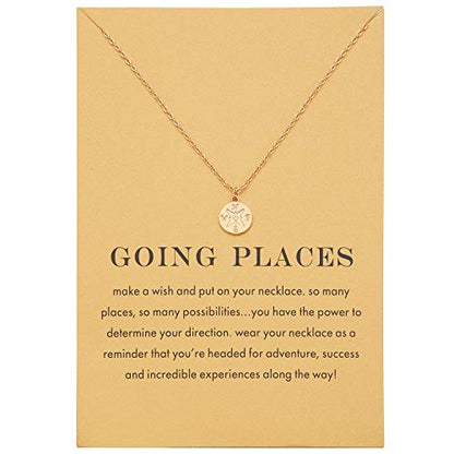 Zealmer Dainty 18K Gold Plated Compass World Map Pendant Necklace Graduation Gift for Friends - color: Compass Gold Tone