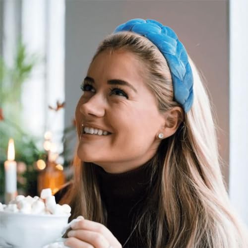 DRESHOW Braided Headbands for Women Velvet Hair Hoop Elastic Criss Cross Hair Bands Accessories - color: 01 Pc Velvet Braided: Lake Blue