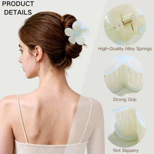 6 Pack Flower Hair Claw Clips for Women Plumeria Claw Clip (Iridescent) | Strong Hold Nonslip Hawaiian Large Hair Clip for Beach Holiday Thick Thin Hair Accessories - color: Iridescent