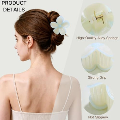 6 Pack Flower Hair Claw Clips for Women Plumeria Claw Clip (Iridescent) | Strong Hold Nonslip Hawaiian Large Hair Clip for Beach Holiday Thick Thin Hair Accessories - color: Iridescent