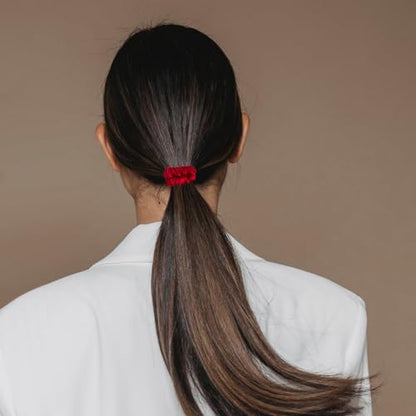 VLOMOT 3 Pcs Set 100% Pure Mulberry Silk Hair Scrunchies (Red) | Silk Hair Ties for Thin Hair with 3 Chic Colors Everyday Skinny Scrunchies Silk Ponytail Holders Hair Care No Damage - color: Red