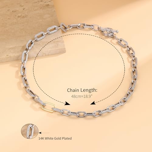 Wire Necklaces for Women, 2 Tone Link Chain Necklaces Circles Adjustable Necklaces Costume Jewelry for Women Gifts - color: Paperclip-C