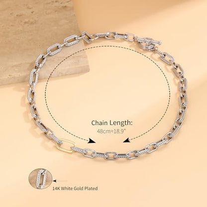Wire Necklaces for Women, 2 Tone Link Chain Necklaces Circles Adjustable Necklaces Costume Jewelry for Women Gifts - color: Paperclip-C