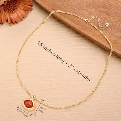 Jean Beau Gold Stone Pendant Necklaces for Women, Chunky Gemstone Dangle Necklace Wedding Prom Fashion Jewelry Gift - color: Ruby Red
