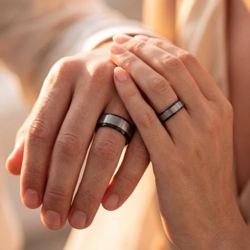 Tungsten Wedding Band Ring Black 10mm Men Women Comfort Fit 18k Rose Gold Step Edge Brushed Polished - color: Black Grey Tungsten