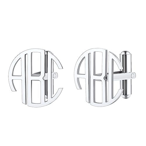 FindChic Stainless Steel Round Cufflinks with Custom Text/Picture/Monogram Letters 18K Gold Plated/Black Color for Men Groom Suits Shirts, with Gift Box - style: 03. custom 3 letters (stainless steel)