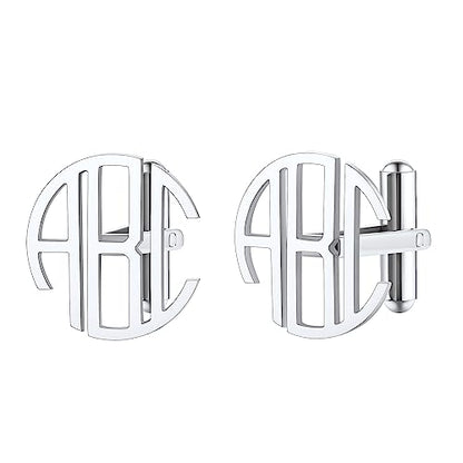 FindChic Stainless Steel Round Cufflinks with Custom Text/Picture/Monogram Letters 18K Gold Plated/Black Color for Men Groom Suits Shirts, with Gift Box - style: 03. custom 3 letters (stainless steel)