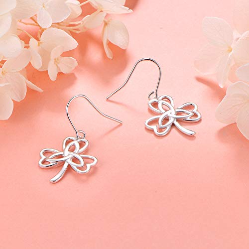 S925 Sterling Silver Celtic Knot Earrings for Women Irish Good Luck Drop Dangle Hook Earrings - style: Dangle Fish Hook - Celtic Clover
