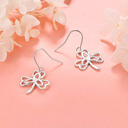 S925 Sterling Silver Celtic Knot Earrings for Women Irish Good Luck Drop Dangle Hook Earrings - style: Dangle Fish Hook - Celtic Clover