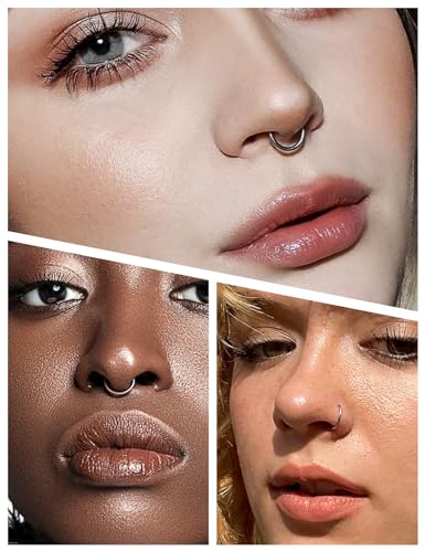 10PCS 20G/18G Surgical Steel Hinged Clicker Segment Nose Rings Hoops Septum Lip Ring Hoop Cartilage Tragus Helix Sleeper Earrings Piercing Jewelry for Women Men 6mm 7mm 8mm 9mm 10mm - color: 18g,6/7/8/9/10mm,slivertone