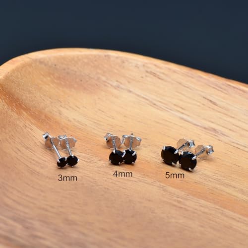 3 Pairs Color Zirconia Earrings Studs, Sterling Silver Studs Earrings Set 3MM 4MM 5MM - color: Black
