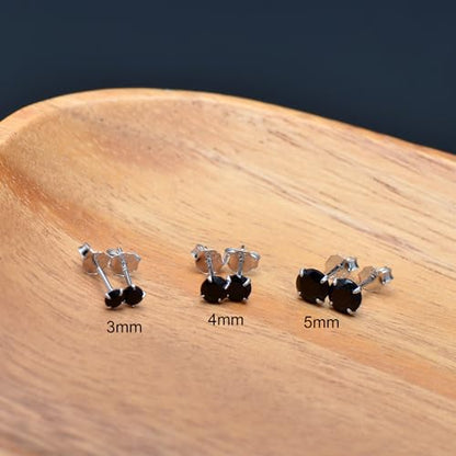 3 Pairs Color Zirconia Earrings Studs, Sterling Silver Studs Earrings Set 3MM 4MM 5MM - color: Black