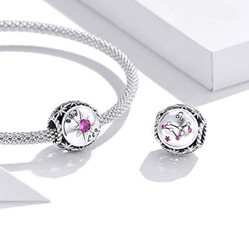 Zodiac Sign Charm fit Charms Bracelet 925 Sterling Silver Charm Birthday Charm 12 Constellations Charms For pandora Bracelets - color: Leo